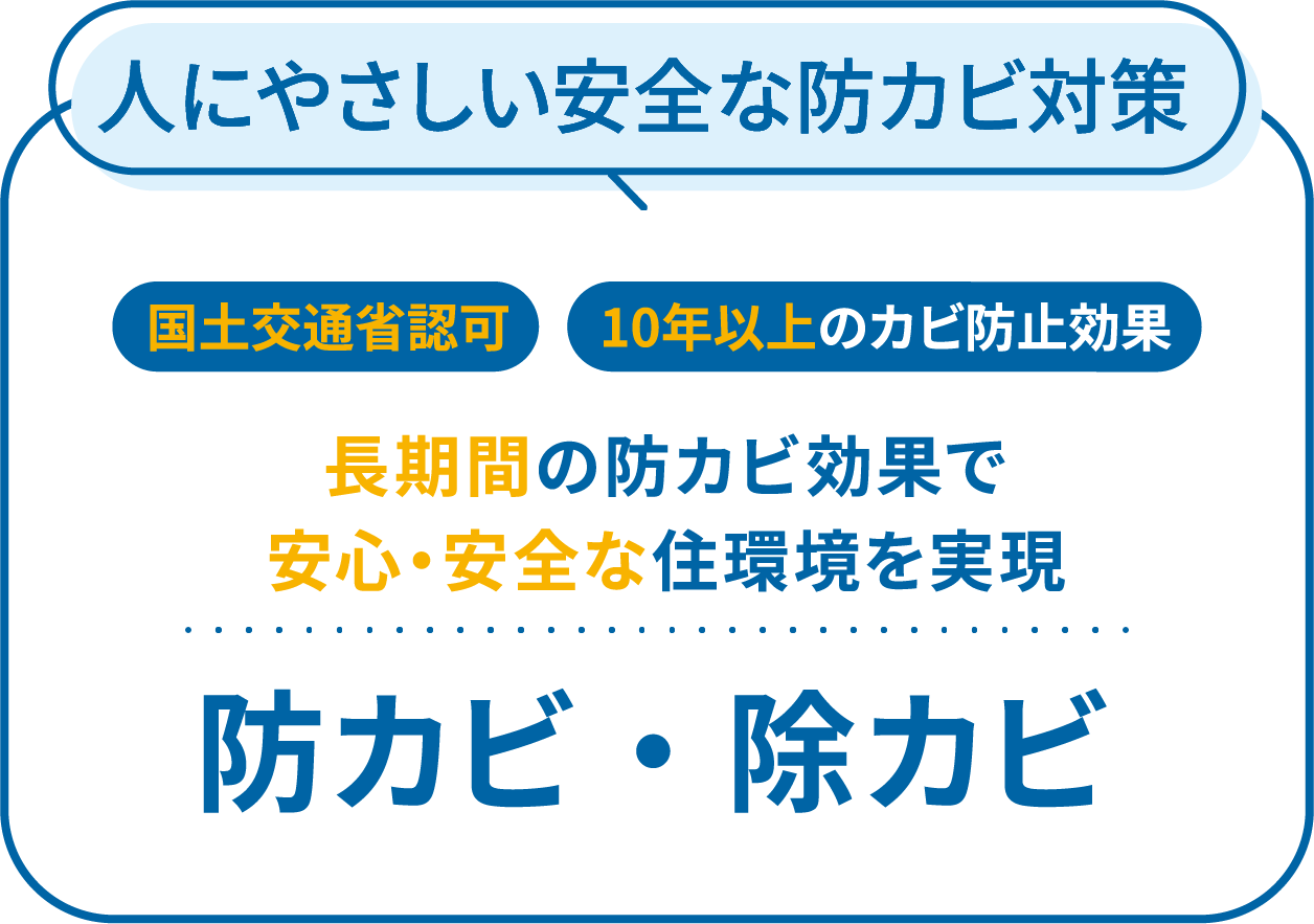 人にやさしい安全な防カビ対策 土交通省認可 10年以上のカビ防止効果国 長期間の防カビ効果で安心・安全な住環境を実現防カビ・除カビ